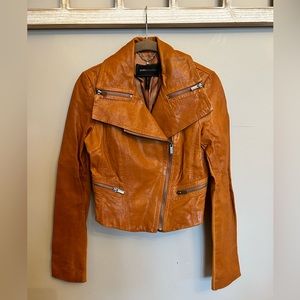 BCBG MaxAzria genuine leather hi low moto style jacket size XXS
